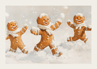 A Christmas poster with happy gingerbread men playing in the snow spreads joy.-3