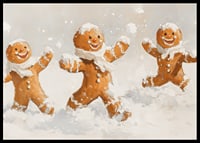 A Christmas poster with happy gingerbread men playing in the snow spreads joy.-6