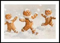 A Christmas poster with happy gingerbread men playing in the snow spreads joy.-0