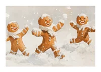 A Christmas poster with happy gingerbread men playing in the snow spreads joy.-1