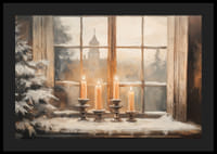 Un cartel a la luz de las velas en el alféizar de una ventana cubierto de nieve transmite la comodidad invernal.-4