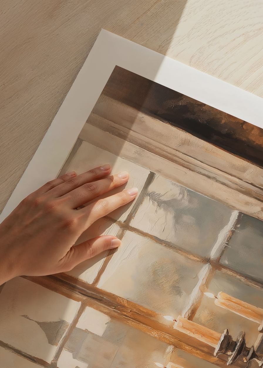 A candlelit poster on a snow-covered windowsill spreading winter coziness.-12