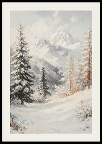 A poster with a snow-covered mountain landscape that captures the grand beauty and stillness of winter.-2