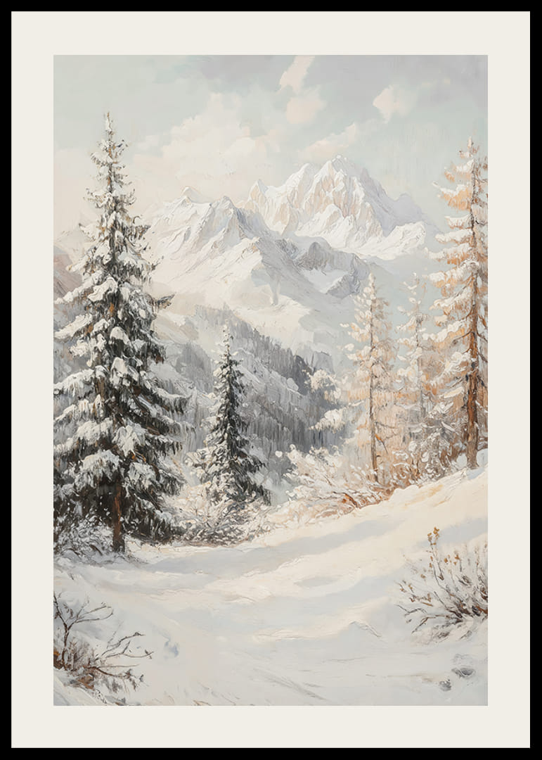 A poster with a snow-covered mountain landscape that captures the grand beauty and stillness of winter.-12