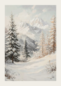 A poster with a snow-covered mountain landscape that captures the grand beauty and stillness of winter.-3