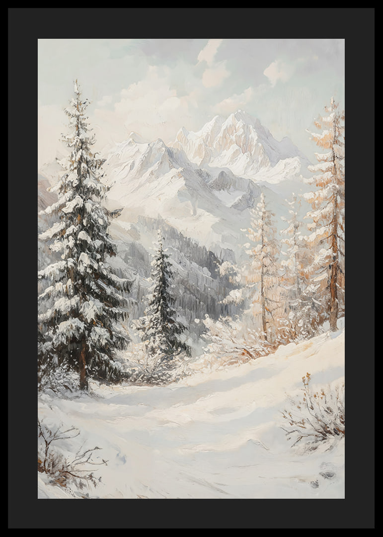 A poster with a snow-covered mountain landscape that captures the grand beauty and stillness of winter.-12