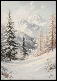 A poster with a snow-covered mountain landscape that captures the grand beauty and stillness of winter.-6
