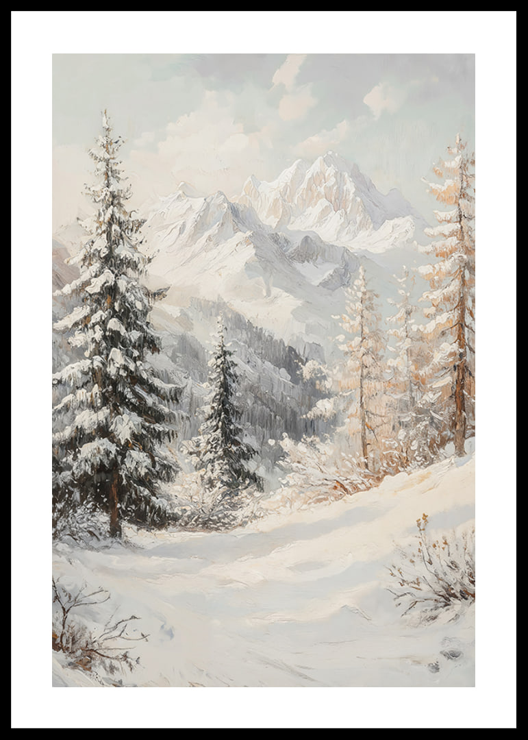A poster with a snow-covered mountain landscape that captures the grand beauty and stillness of winter.-12