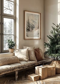 A poster with a snow-covered mountain landscape that captures the grand beauty and stillness of winter.-8