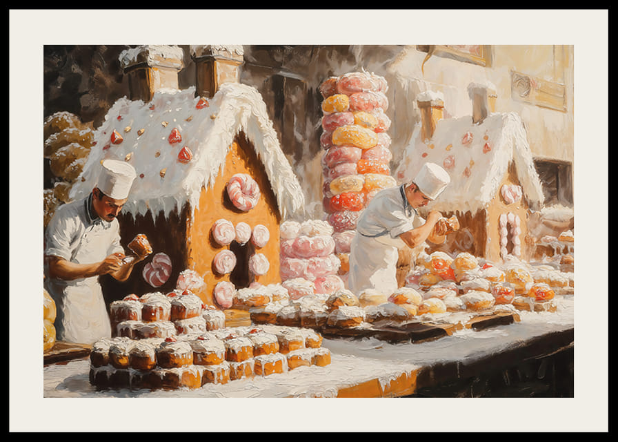  En plakat som fanger gleden ved julebakst med pepperkakehus-12