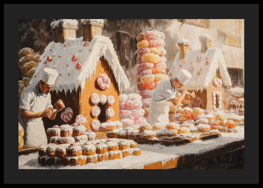  En plakat som fanger gleden ved julebakst med pepperkakehus-12