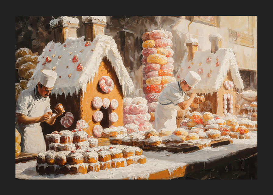  En plakat som fanger gleden ved julebakst med pepperkakehus-12