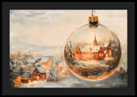 Un afiș cu un sat de Crăciun acoperit de zăpadă, închis într-un glob de Crăciun limpede, care răspândește căldura iernii.-4