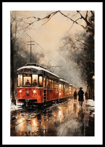 Poster The Red Winter Tram In Motion