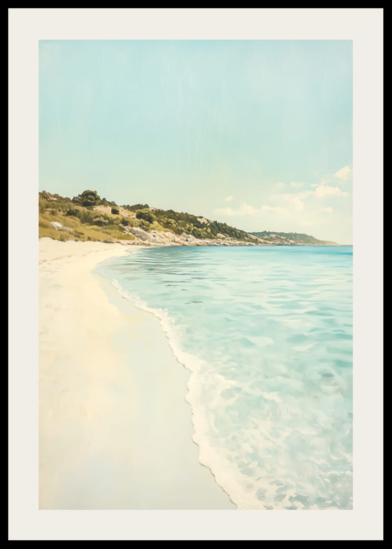 En poster som fångar en solig sandstrand och kristallklart hav-12