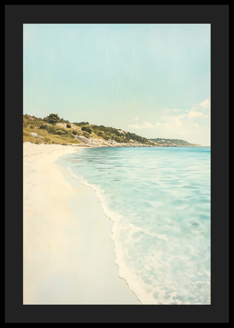 En poster som fångar en solig sandstrand och kristallklart hav-12