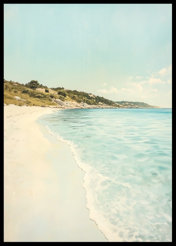 Un poster che cattura una spiaggia sabbiosa e soleggiata e un mare cristallino-12