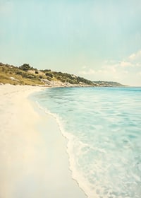Un poster che cattura una spiaggia sabbiosa e soleggiata e un mare cristallino-7