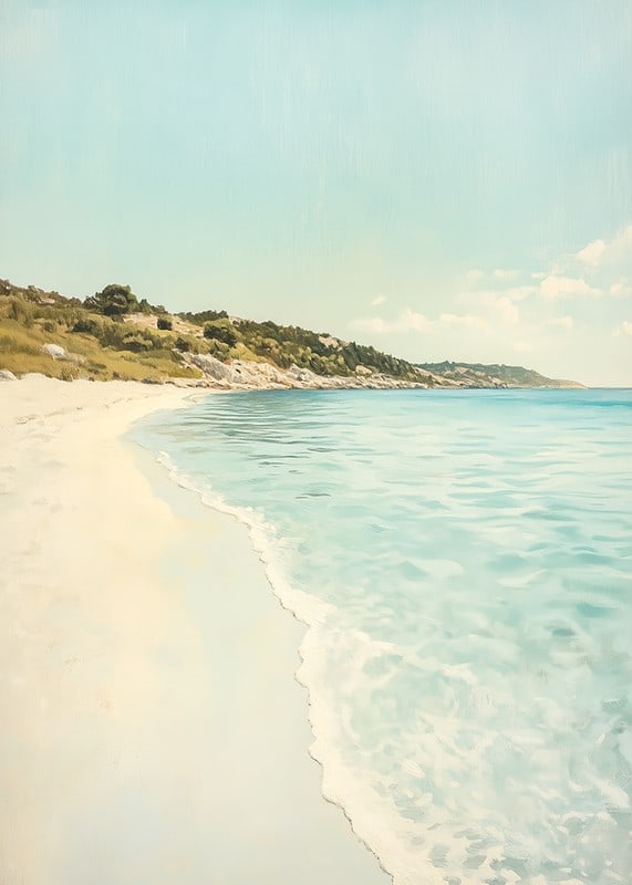 Un poster che cattura una spiaggia sabbiosa e soleggiata e un mare cristallino-12
