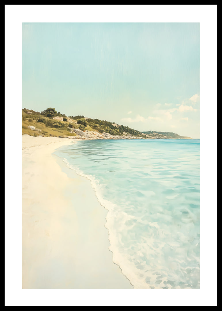 Un poster che cattura una spiaggia sabbiosa e soleggiata e un mare cristallino-12