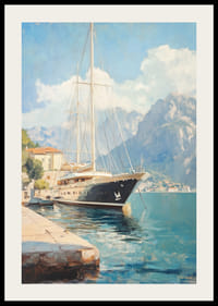 A poster depicting a luxurious sailing yacht in a picturesque harbor-2