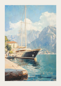 A poster depicting a luxurious sailing yacht in a picturesque harbor-3