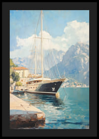 A poster depicting a luxurious sailing yacht in a picturesque harbor-4