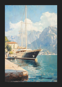 A poster depicting a luxurious sailing yacht in a picturesque harbor-5