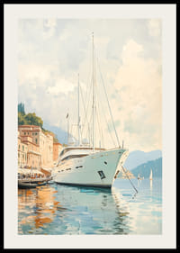 A poster depicting a luxurious yacht in a charming Mediterranean port-2