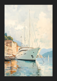 A poster depicting a luxurious yacht in a charming Mediterranean port-5