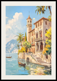 En poster som skildrar en solkysst medelhavsvilla vid det glittrande havet-2