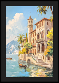Ein Poster mit einer sonnenverwöhnten mediterranen Villa am glitzernden Meer-4