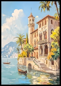 Ein Poster mit einer sonnenverwöhnten mediterranen Villa am glitzernden Meer-6