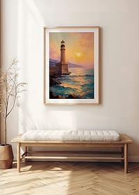 A poster depicting a majestic lighthouse at sunset-4