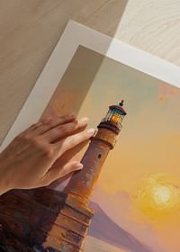 A poster depicting a majestic lighthouse at sunset-5