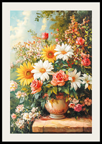 Ein Poster mit einem strahlenden Blumenstrauß in warmen Farbtönen-2