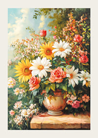Ein Poster mit einem strahlenden Blumenstrauß in warmen Farbtönen-3