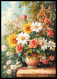 Ein Poster mit einem strahlenden Blumenstrauß in warmen Farbtönen-6