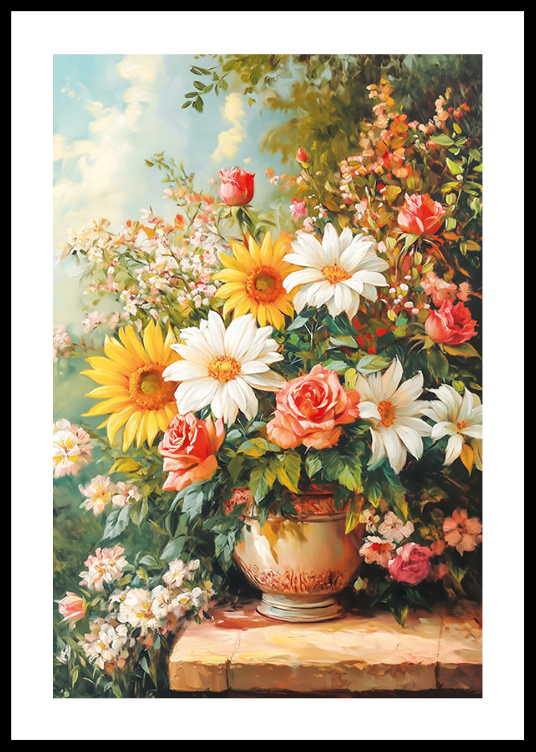 Ein Poster mit einem strahlenden Blumenstrauß in warmen Farbtönen-12