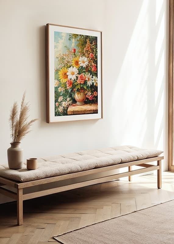 Ein Poster mit einem strahlenden Blumenstrauß in warmen Farbtönen-12