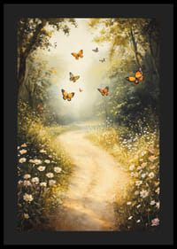 A poster depicting a sunlit forest path, where butterflies dance among wildflowers -4