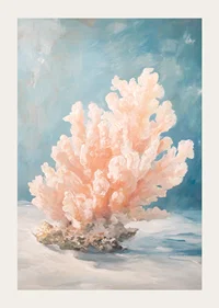 A poster depicting a soft pink coral against a calm ocean depth-3