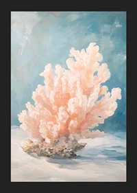 A poster depicting a soft pink coral against a calm ocean depth-5