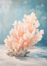 A poster depicting a soft pink coral against a calm ocean depth-7