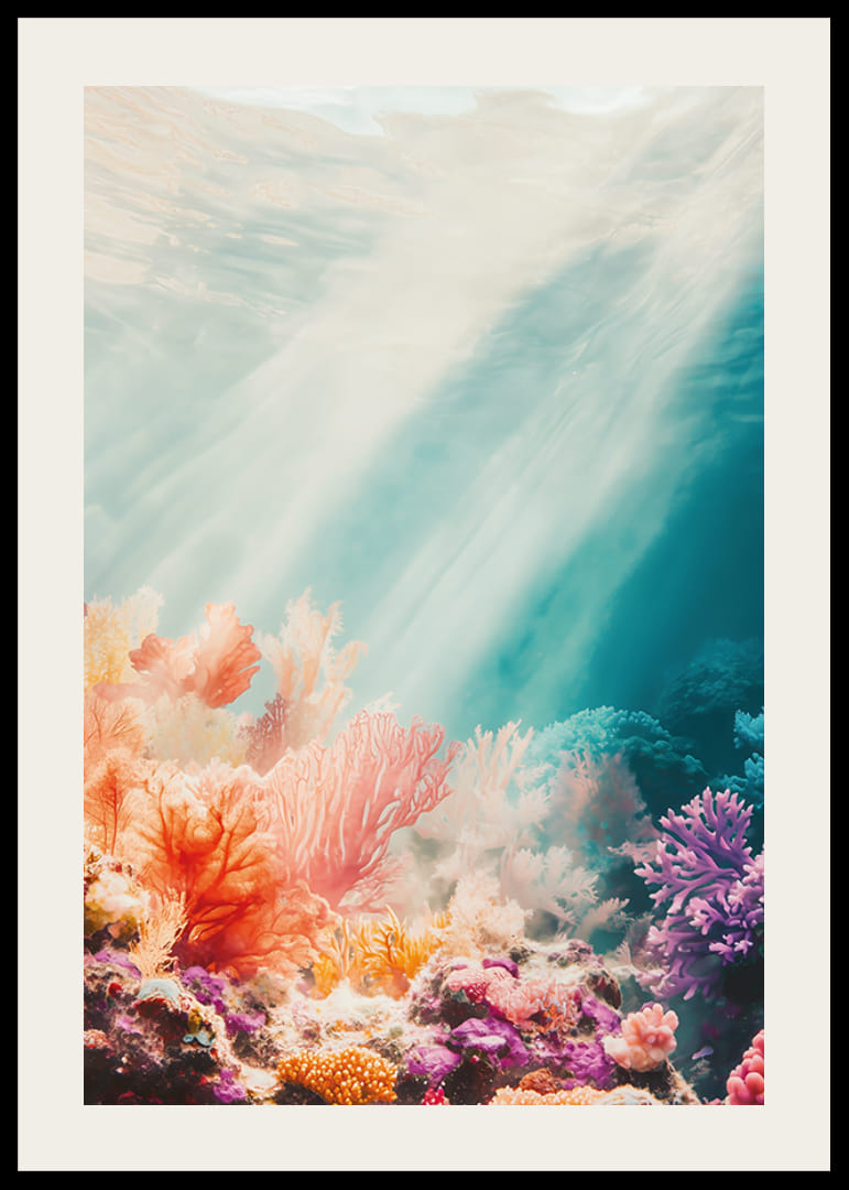 Une affiche représentant un récif de corail ensoleillé-12