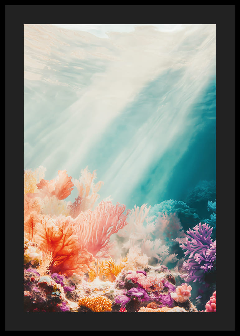 Une affiche représentant un récif de corail ensoleillé-12