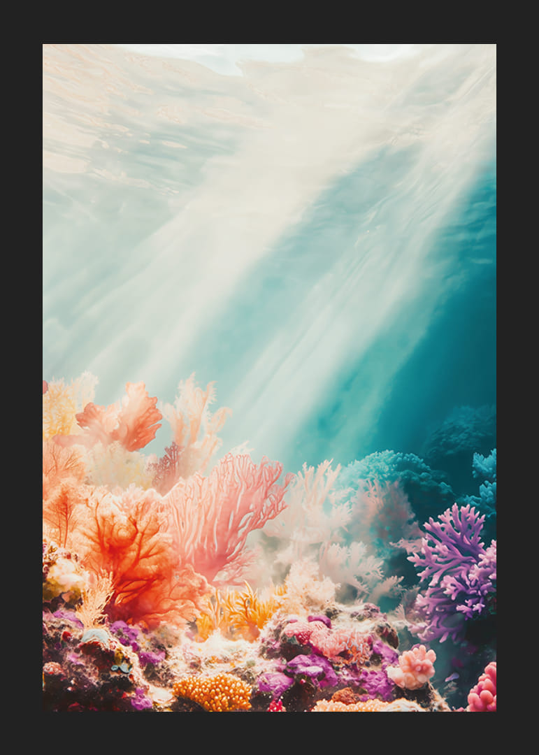 Une affiche représentant un récif de corail ensoleillé-12