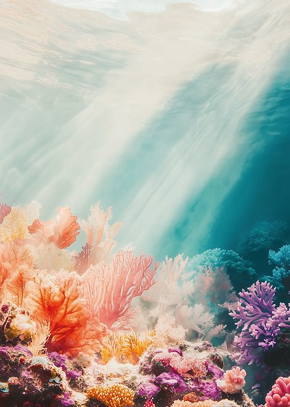 Une affiche représentant un récif de corail ensoleillé-12