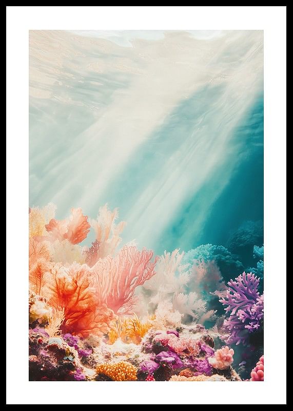 Une affiche représentant un récif de corail ensoleillé-12
