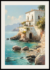 Ein Poster mit einer bezaubernden mediterranen Villa am kristallklaren Meer-2